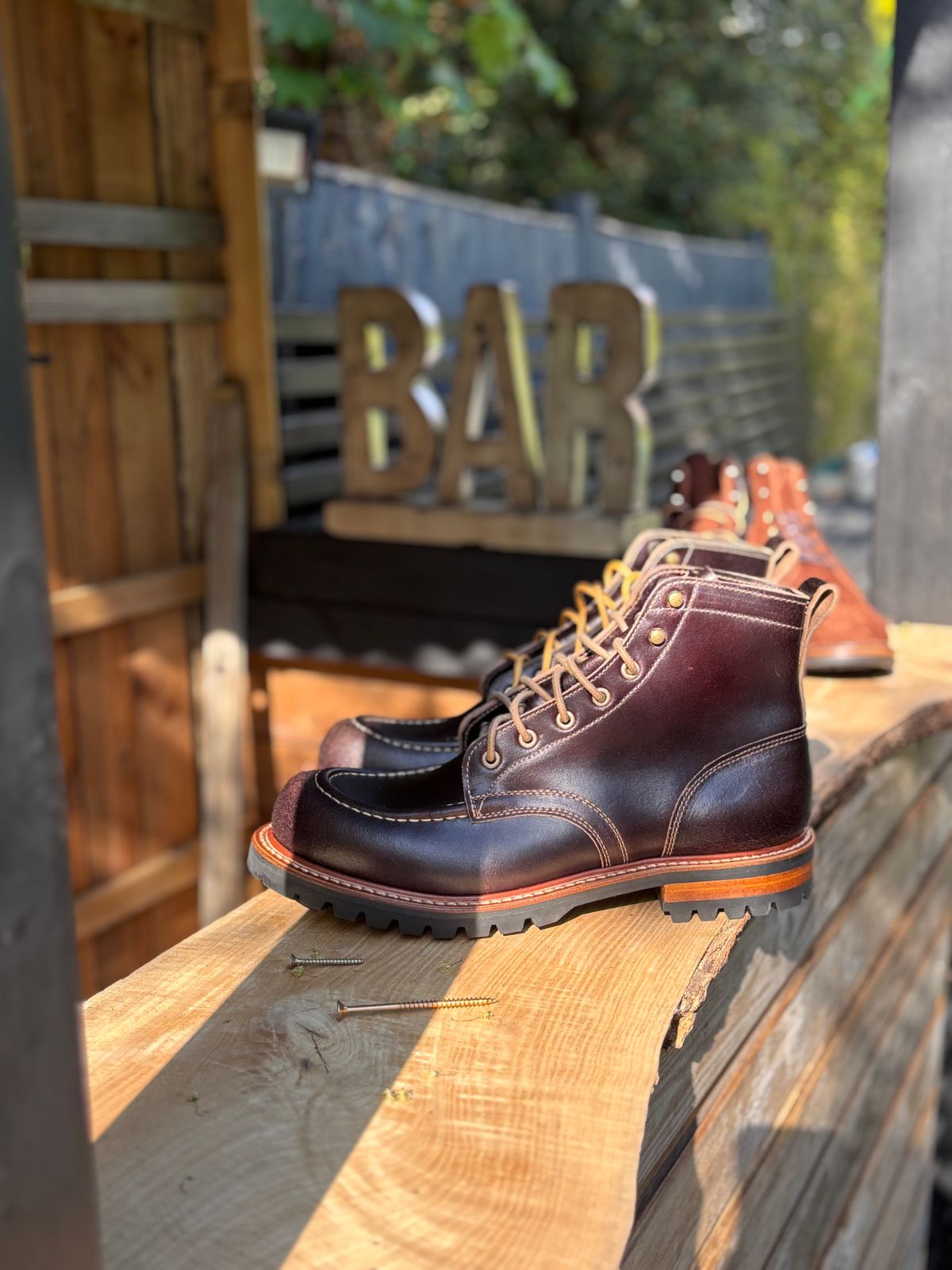 Photo by Snubz72 on May 11, 2025 of the Trumanbootcompany Moc Toe in Horween Brown Waxed Flesh.