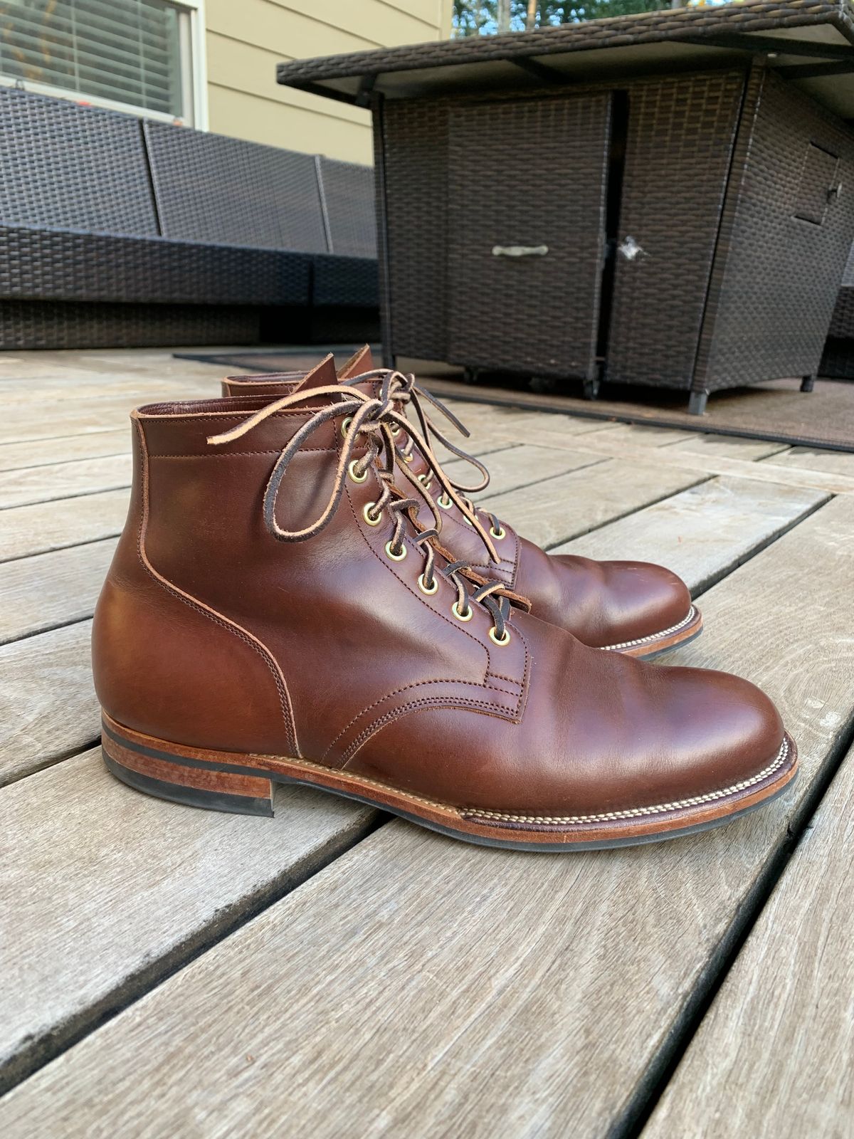 Photo by bwbullard on November 8, 2023 of the Viberg Service Boot in Horween Brown Chromexcel.
