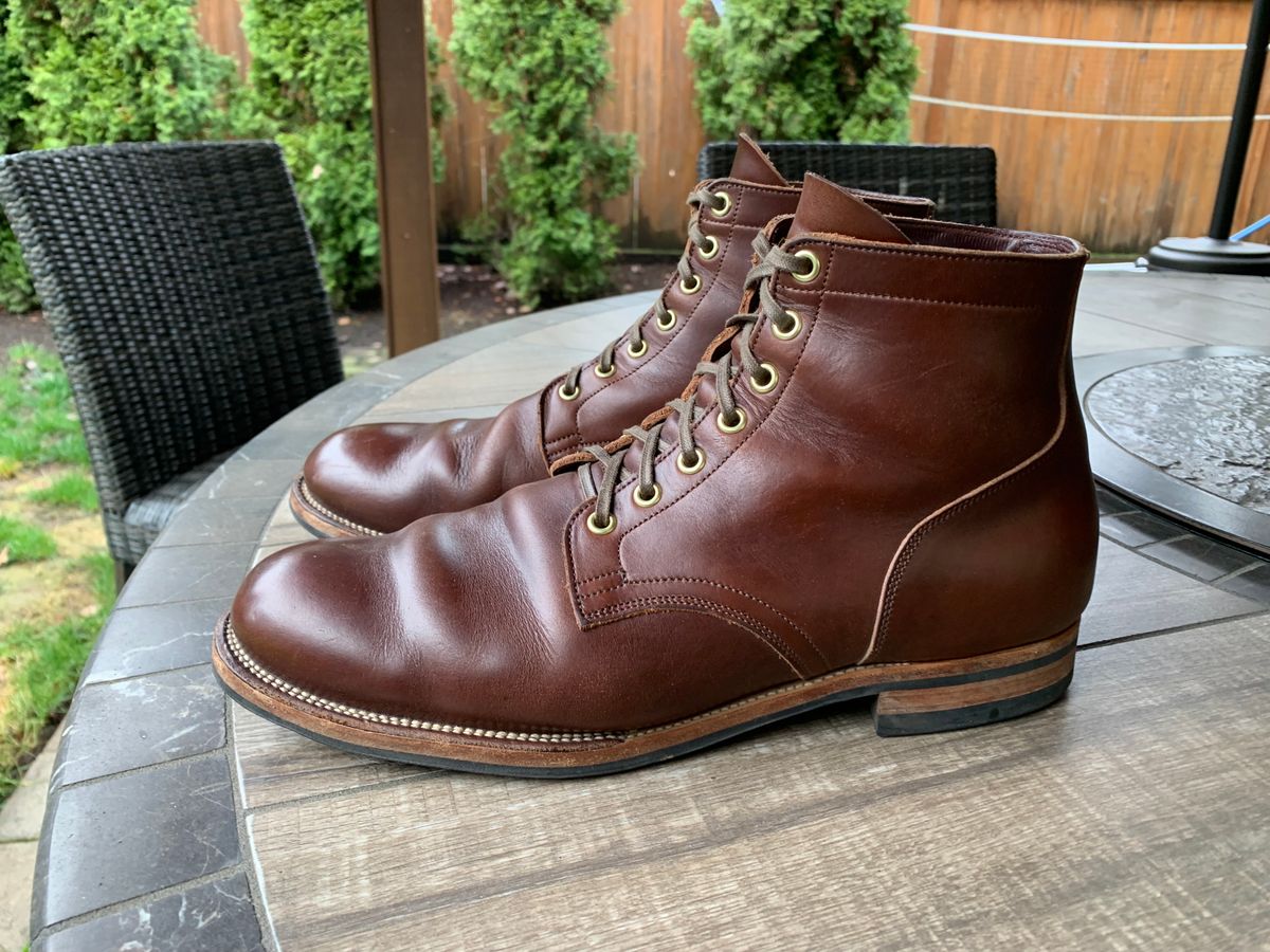 Photo by bwbullard on January 1, 2024 of the Viberg Service Boot in Horween Brown Chromexcel.