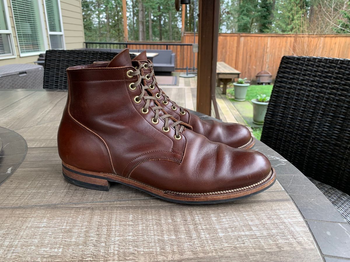 Photo by bwbullard on January 1, 2024 of the Viberg Service Boot in Horween Brown Chromexcel.