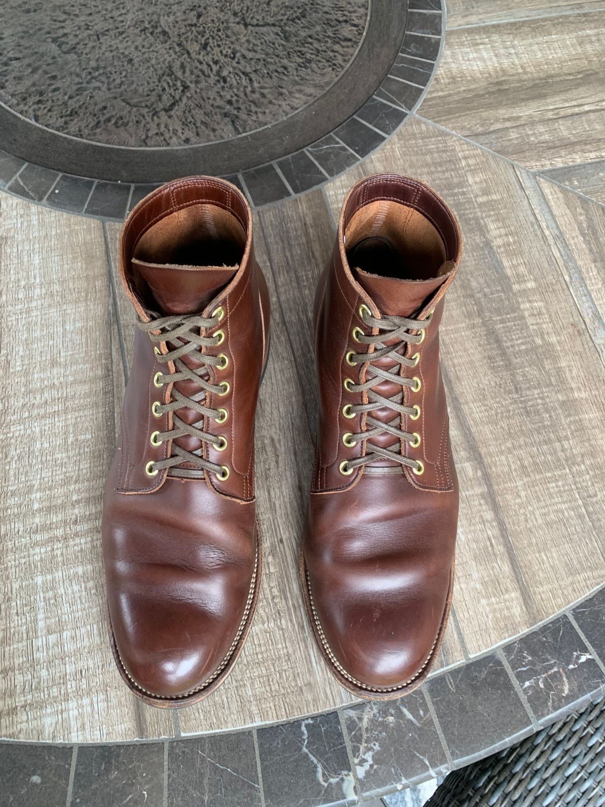 Photo by bwbullard on January 1, 2024 of the Viberg Service Boot in Horween Brown Chromexcel.