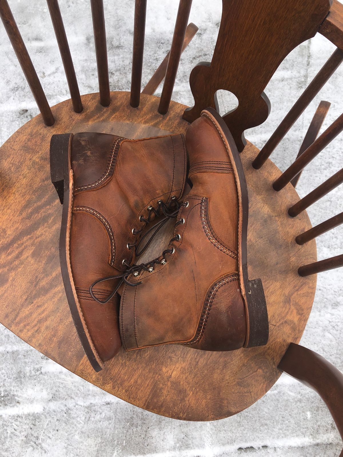 Photo by Hoov on January 5, 2023 of the Red Wing Iron Ranger in S.B. Foot Copper Rough and Tough.
