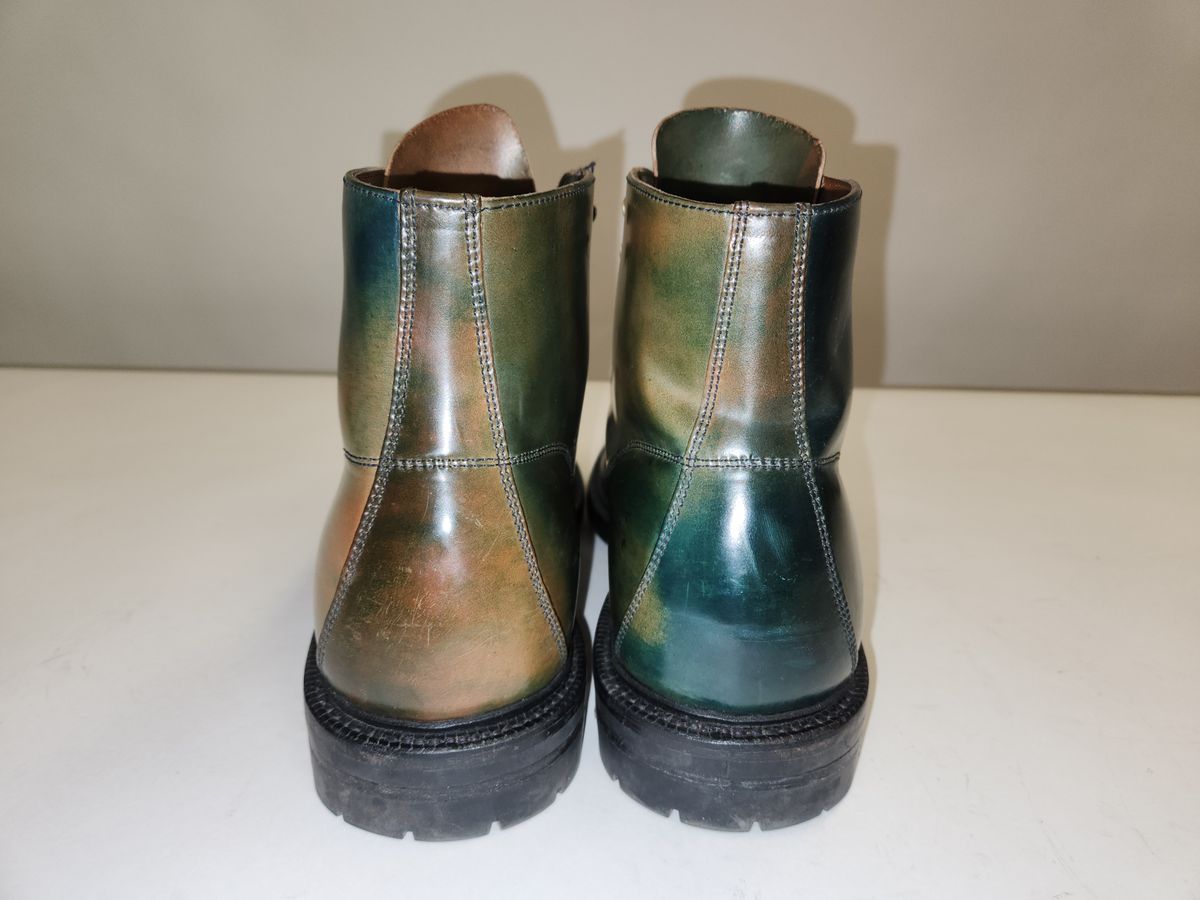 Photo by MikeLikesBoots on February 5, 2024 of the Grant Stone Brass Boot in Horween Marbled Black Shell Cordovan.