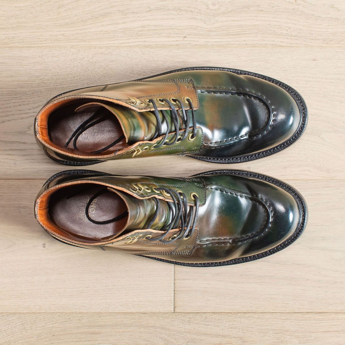 Photo by MikeLikesBoots on April 4, 2024 of the Grant Stone Brass Boot in Horween Marbled Black Shell Cordovan.