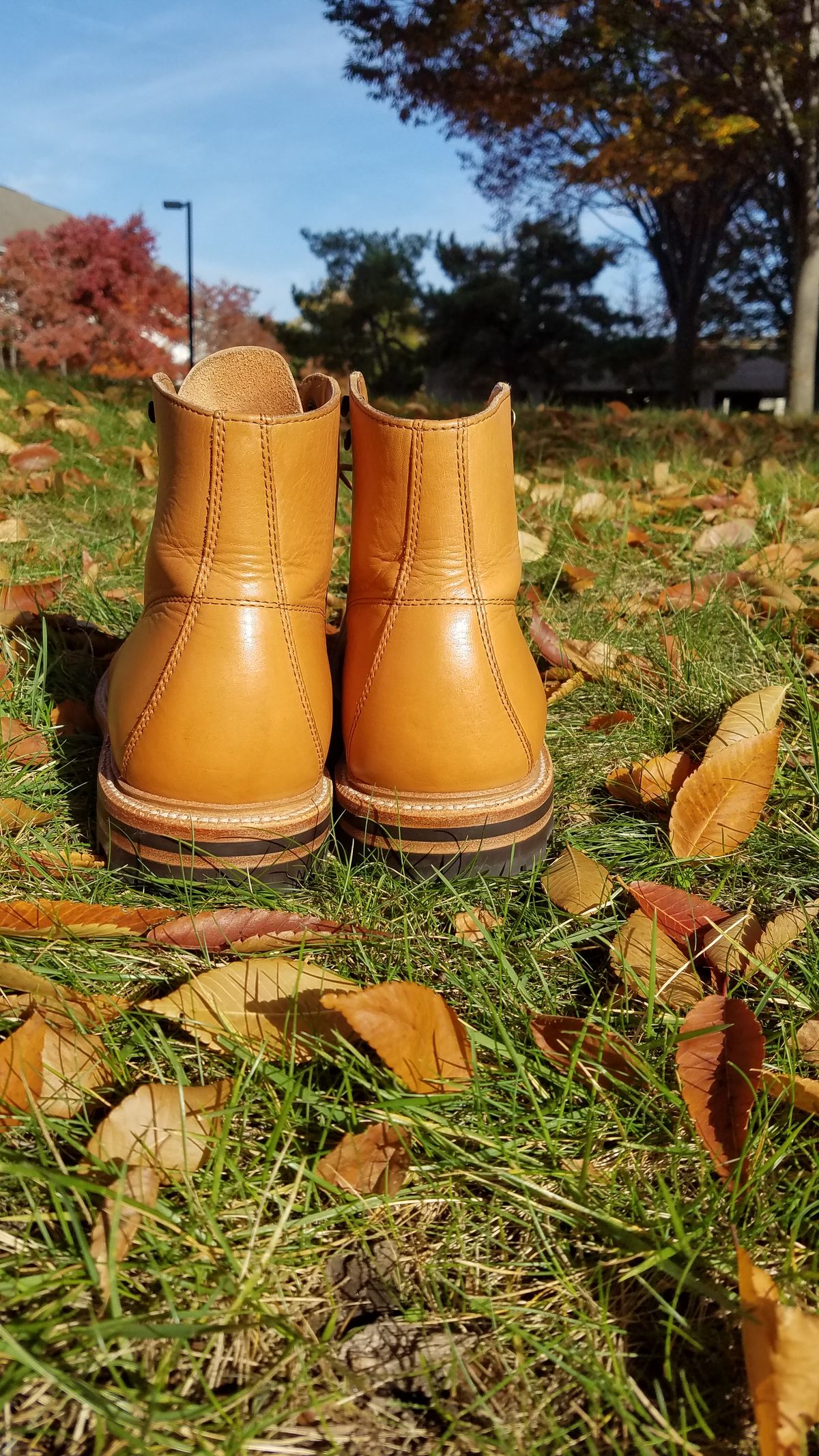 Photo by Spoon on November 5, 2022 of the Grant Stone Brass Boot in Horween English Tan Essex.
