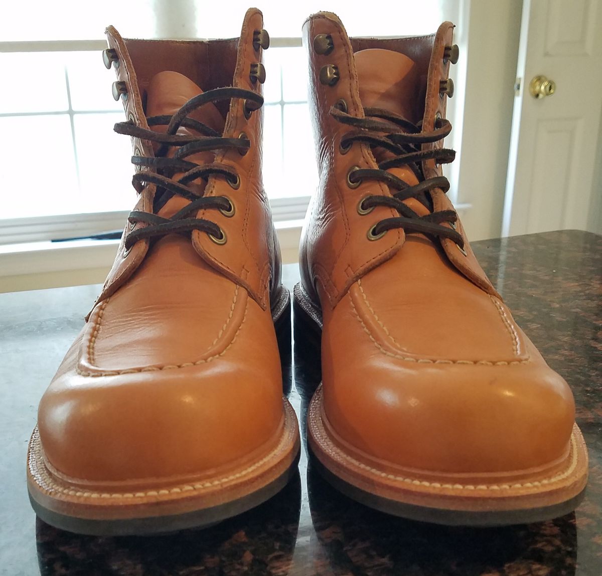 Photo by Spoon on December 4, 2022 of the Grant Stone Brass Boot in Horween English Tan Essex.