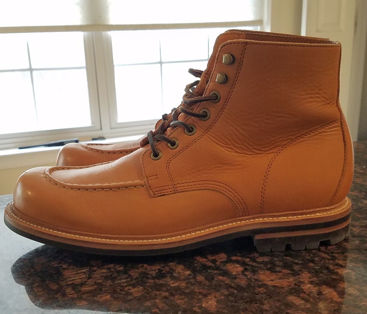 Photo by Spoon on December 4, 2022 of the Grant Stone Brass Boot in Horween English Tan Essex.