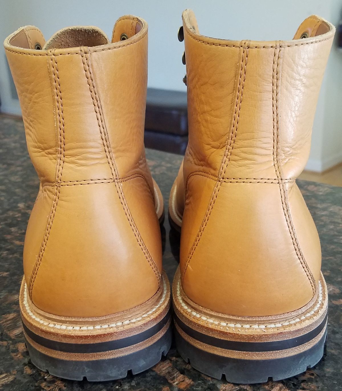 Photo by Spoon on February 3, 2023 of the Grant Stone Brass Boot in Horween English Tan Essex.