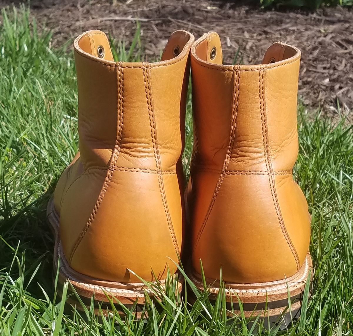 Photo by Spoon on April 5, 2023 of the Grant Stone Brass Boot in Horween English Tan Essex.