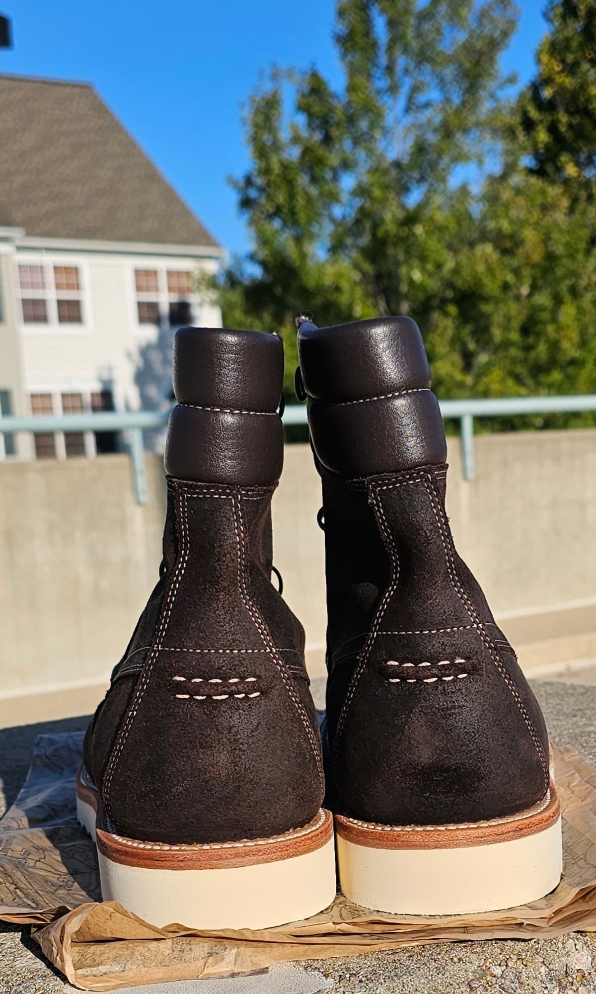 Photo by Spoon on October 1, 2023 of the Grant Stone Field Boot in C.F. Stead Earth Waxy Commander Suede.