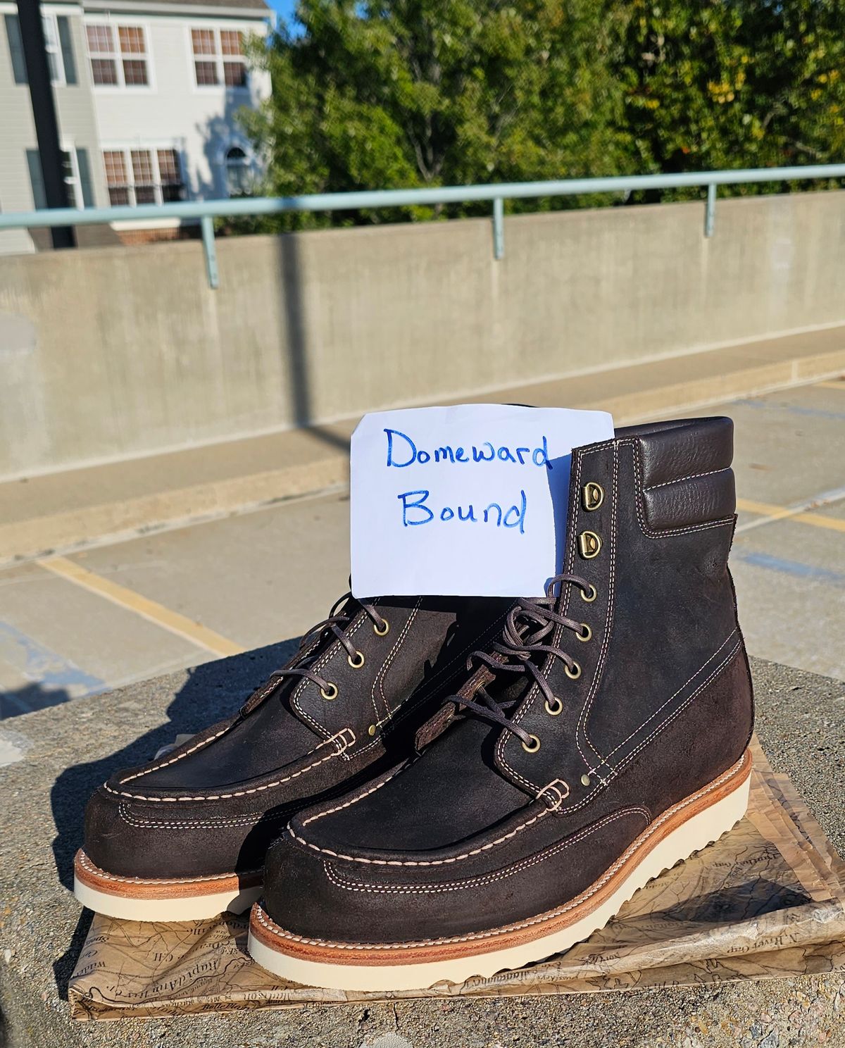 Photo by Spoon on October 1, 2023 of the Grant Stone Field Boot in C.F. Stead Earth Waxy Commander Suede.
