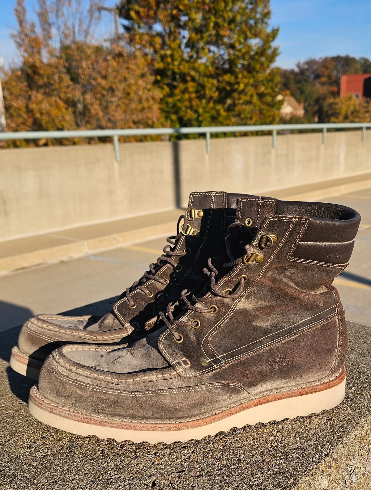 Photo by Spoon on November 4, 2023 of the Grant Stone Field Boot in C.F. Stead Earth Waxy Commander Suede.