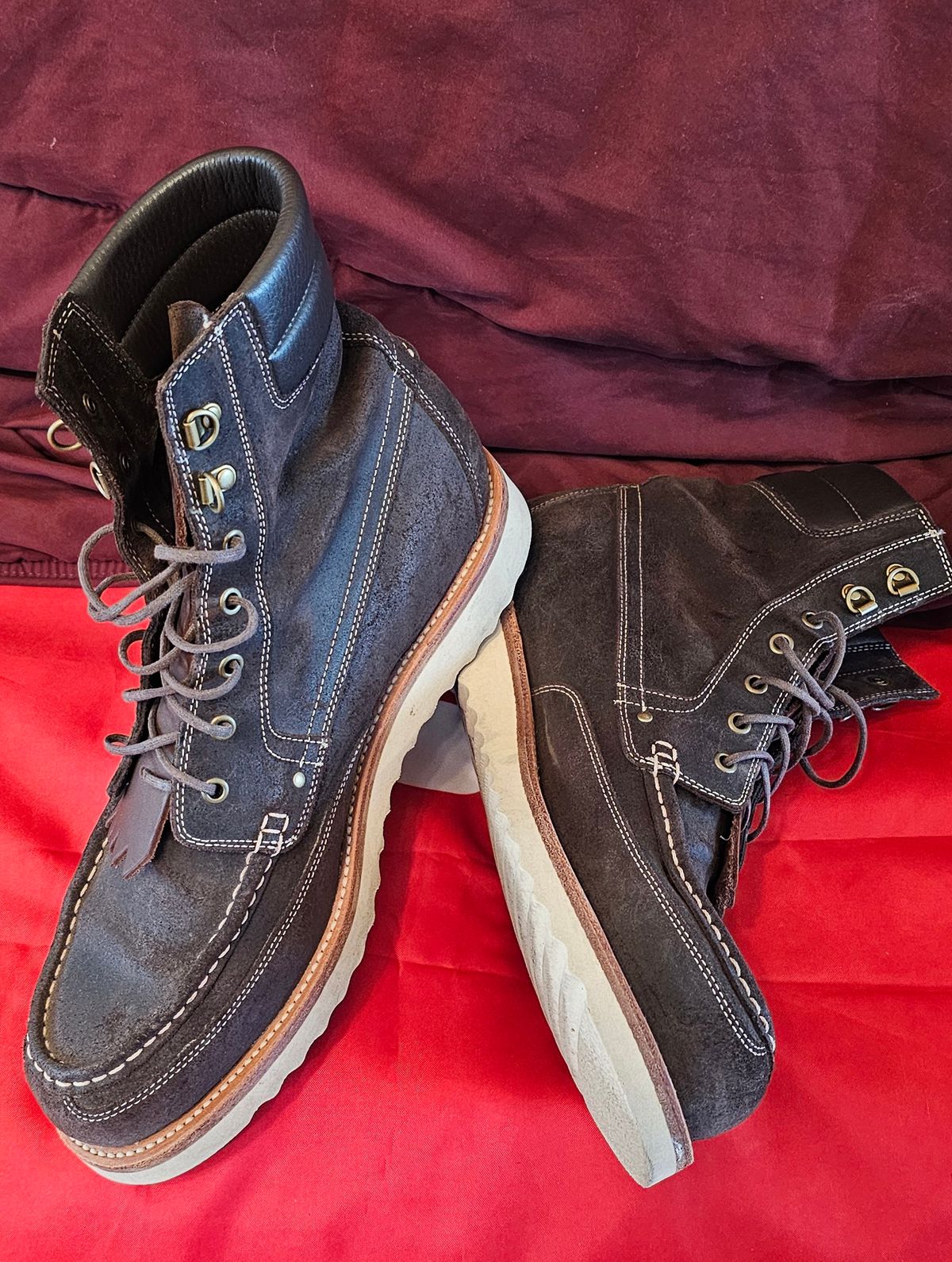 Photo by Spoon on April 5, 2024 of the Grant Stone Field Boot in C.F. Stead Earth Waxy Commander Suede.