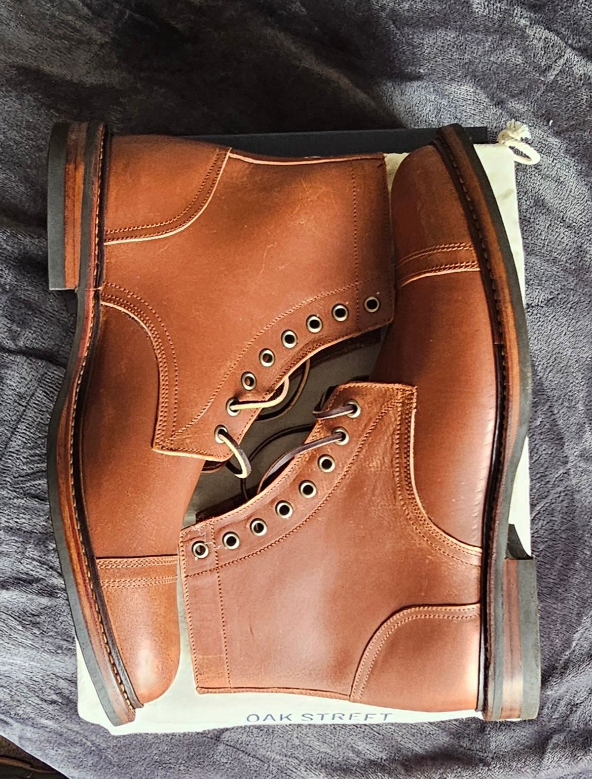 Photo by Spoon on October 1, 2024 of the Oak Street Bootmakers Trench Boot in Tempesti Walnut Overdye Camello Asportabile.