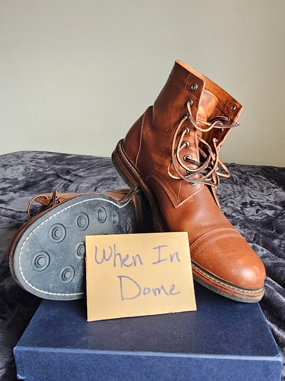 Photo by Spoon on November 4, 2024 of the Oak Street Bootmakers Trench Boot in Tempesti Walnut Overdye Camello Asportabile.