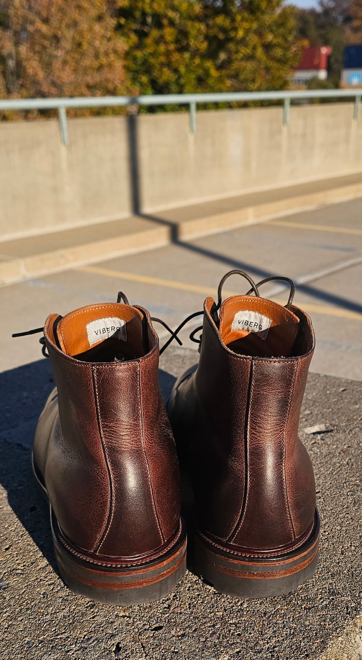 Photo by Spoon on November 4, 2023 of the Viberg Wholecut Derby Boot in Horween Rowdy Dachshund.