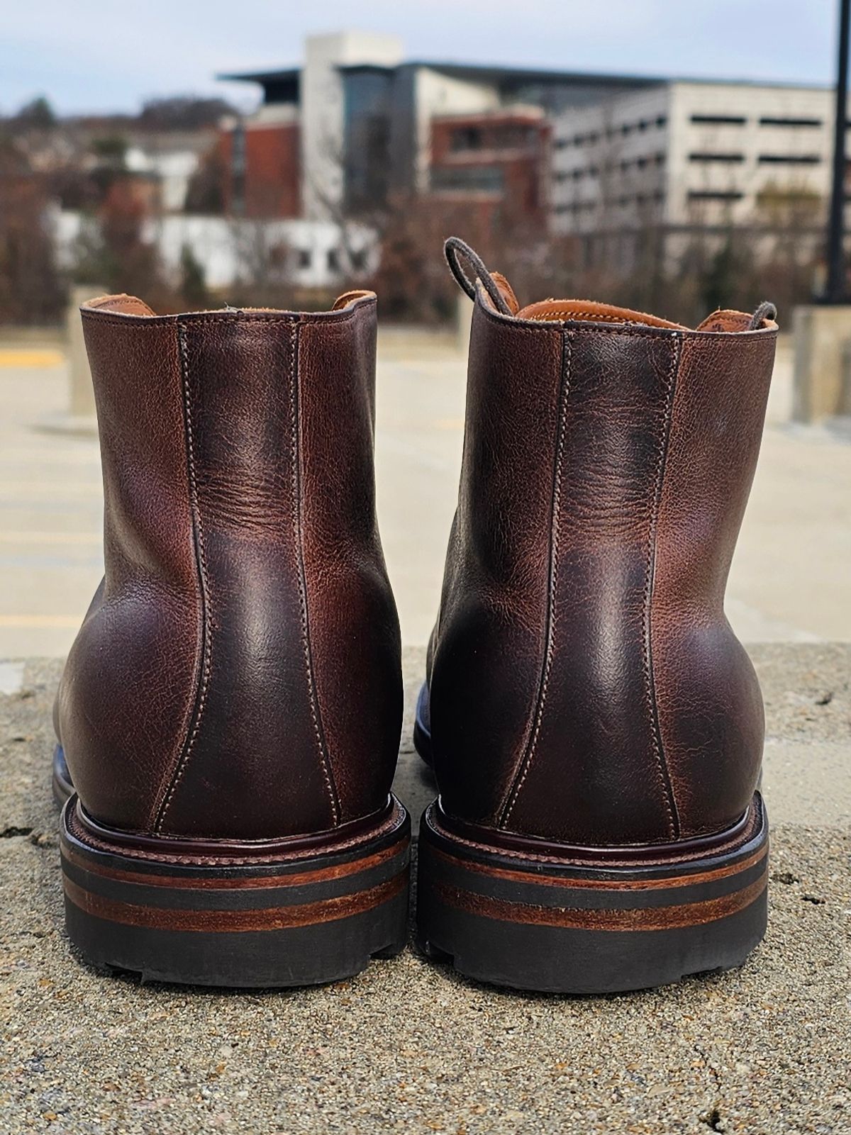 Photo by Spoon on December 4, 2023 of the Viberg Wholecut Derby Boot in Horween Rowdy Dachshund.