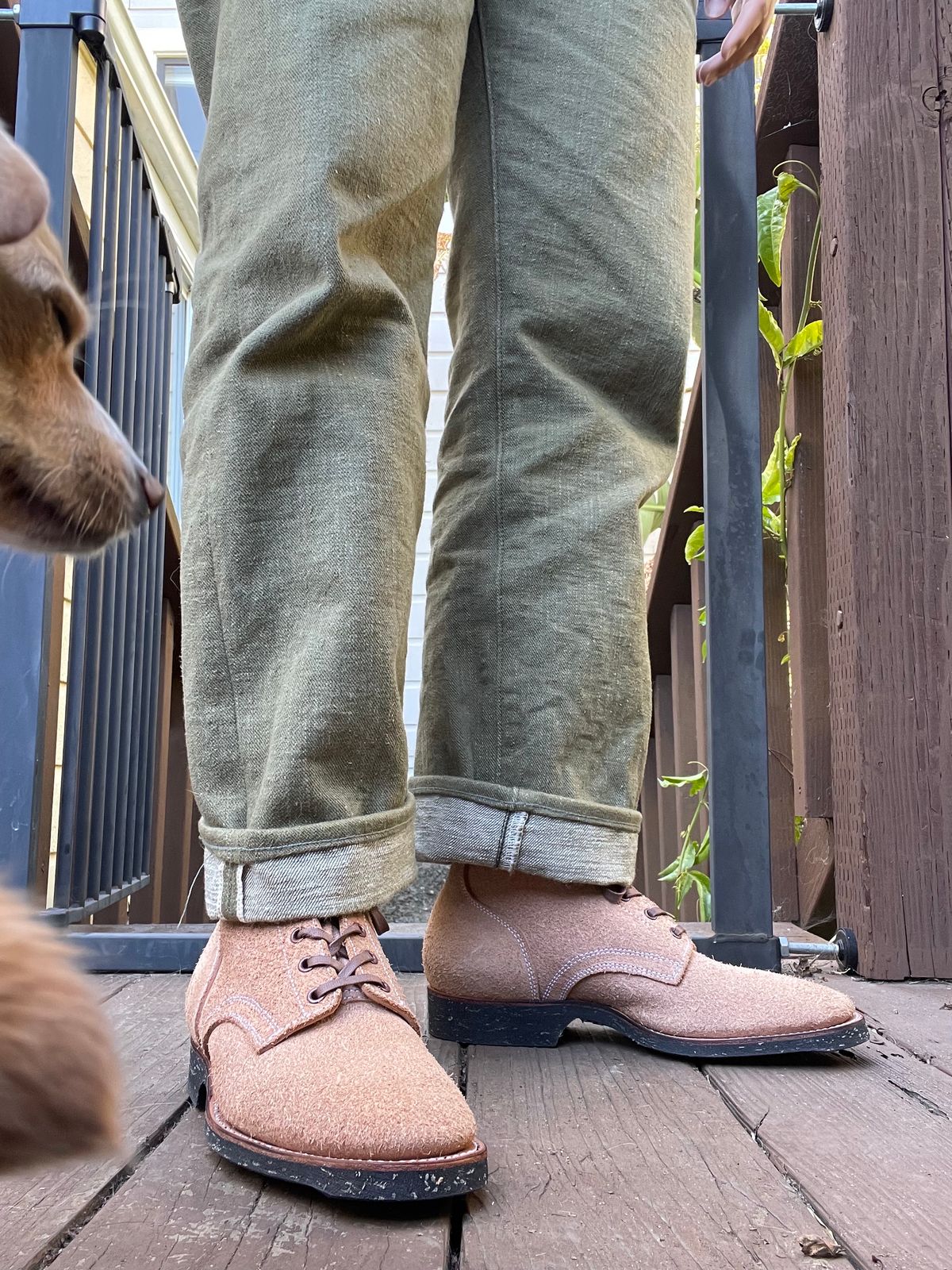 Photo by technicka on October 3, 2023 of the Clinch Yeager Boots in Wickett & Craig Natural Latigo Roughout.