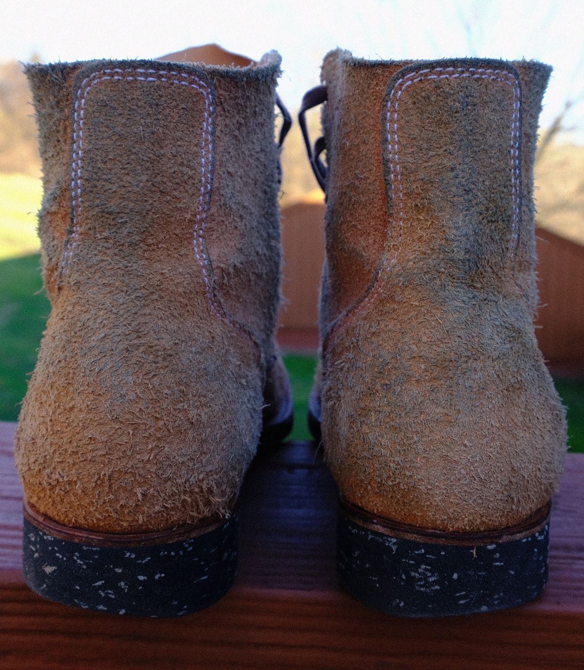 Photo by technicka on January 6, 2024 of the Clinch Yeager Boots in Wickett & Craig Natural Latigo Roughout.