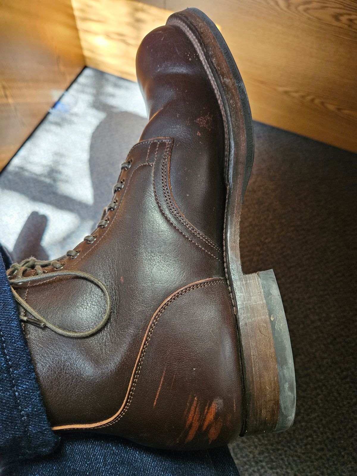 Photo by spicytakito on March 24, 2025 of the Viberg Service Boot in Horween Brown Wooly.