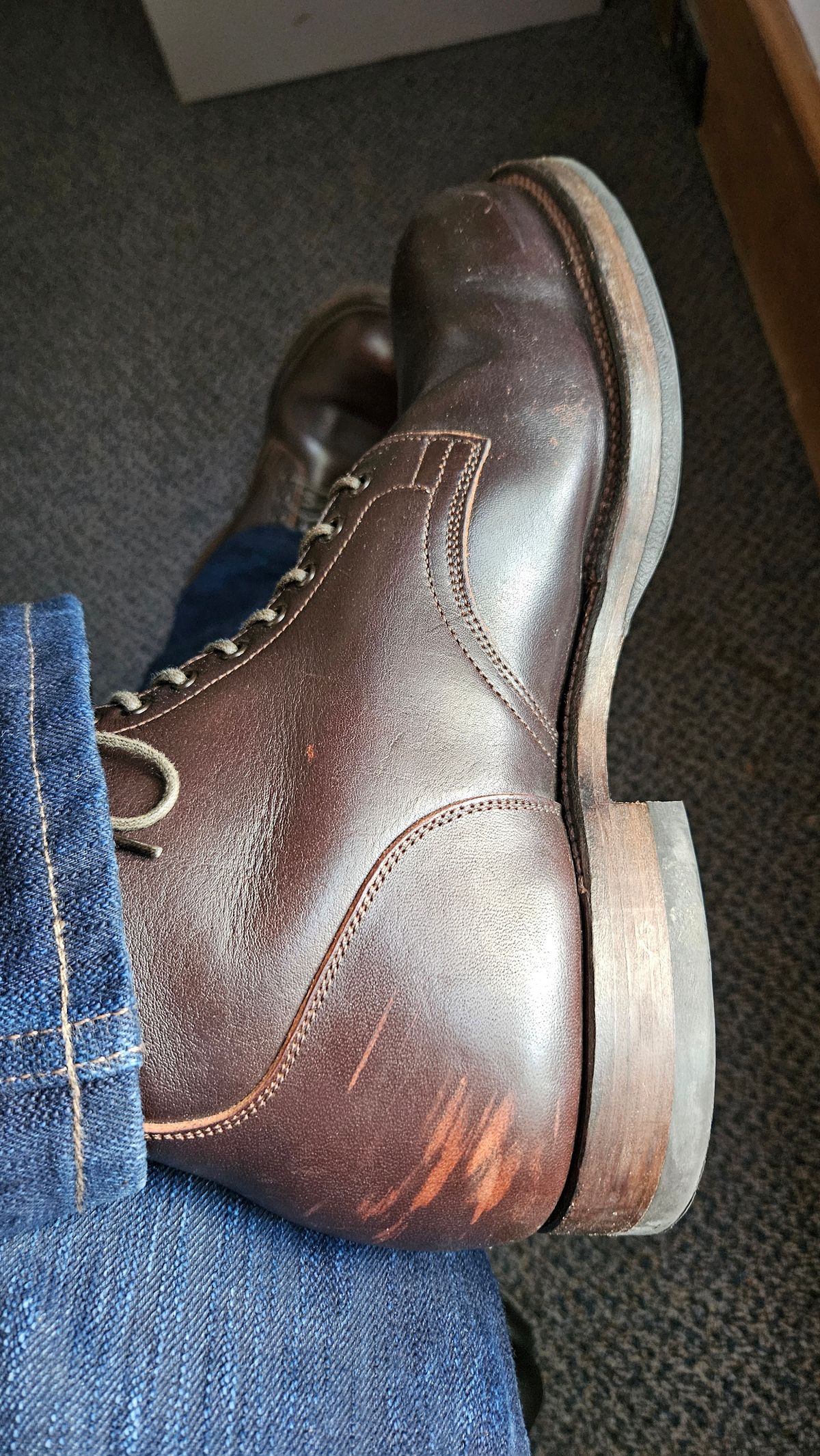 Photo by spicytakito on May 13, 2025 of the Viberg Service Boot in Horween Brown Wooly.