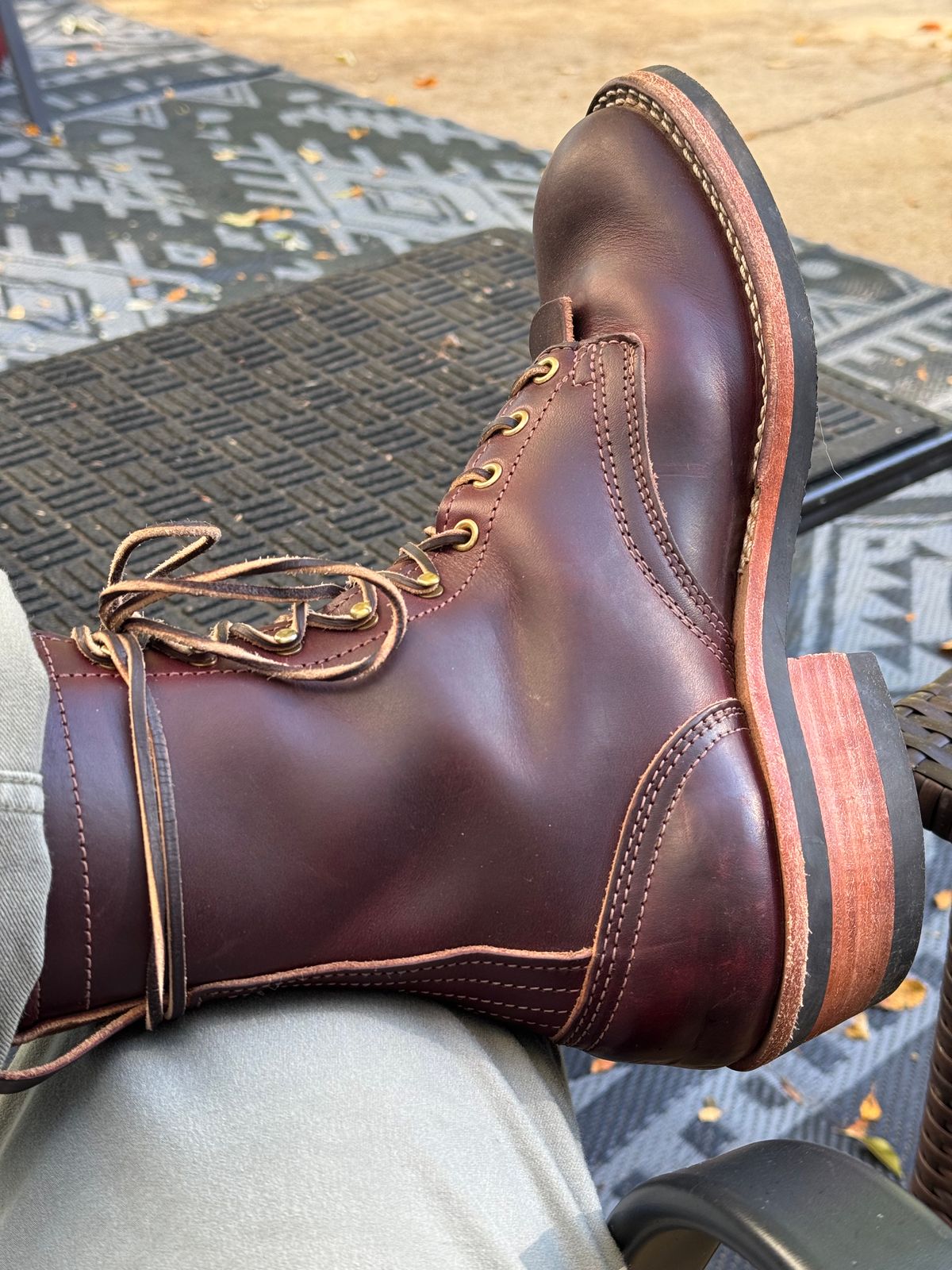 Photo by captain on October 9, 2024 of the Nicks MTO in Wickett & Craig Burgundy Double Stuffed.
