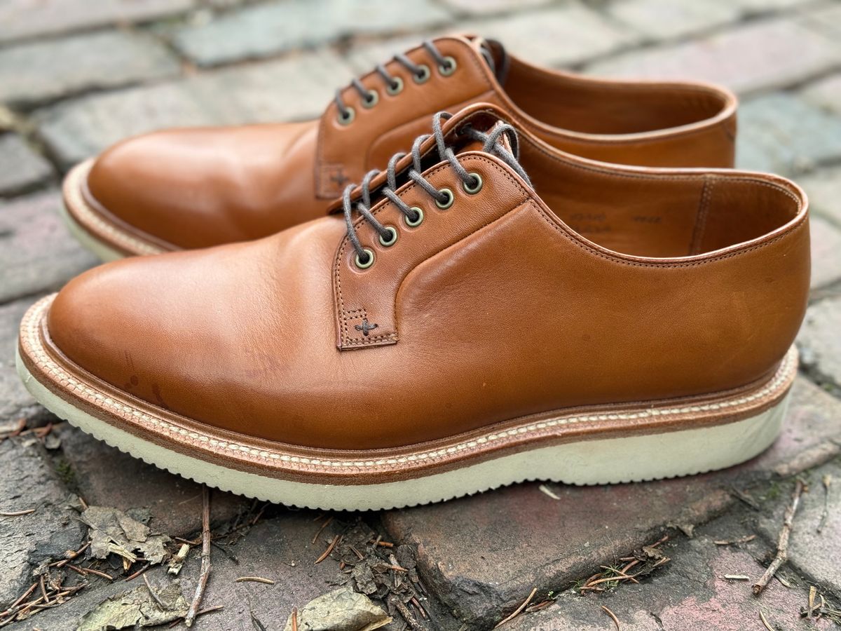 Photo by captain on January 11, 2024 of the Grant Stone Plain Toe Blucher in Badalassi Carlo Saddle Tan Minerva.