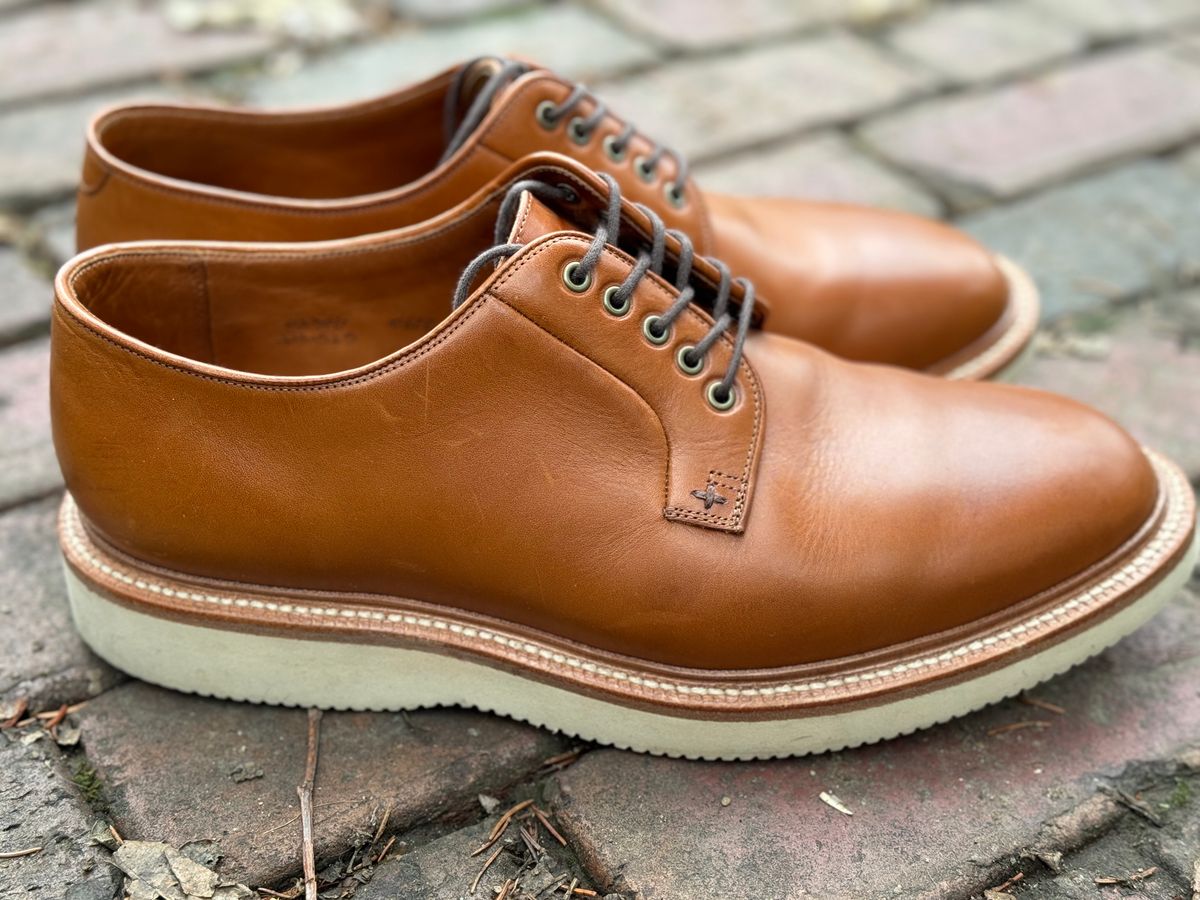 Photo by captain on January 11, 2024 of the Grant Stone Plain Toe Blucher in Badalassi Carlo Saddle Tan Minerva.