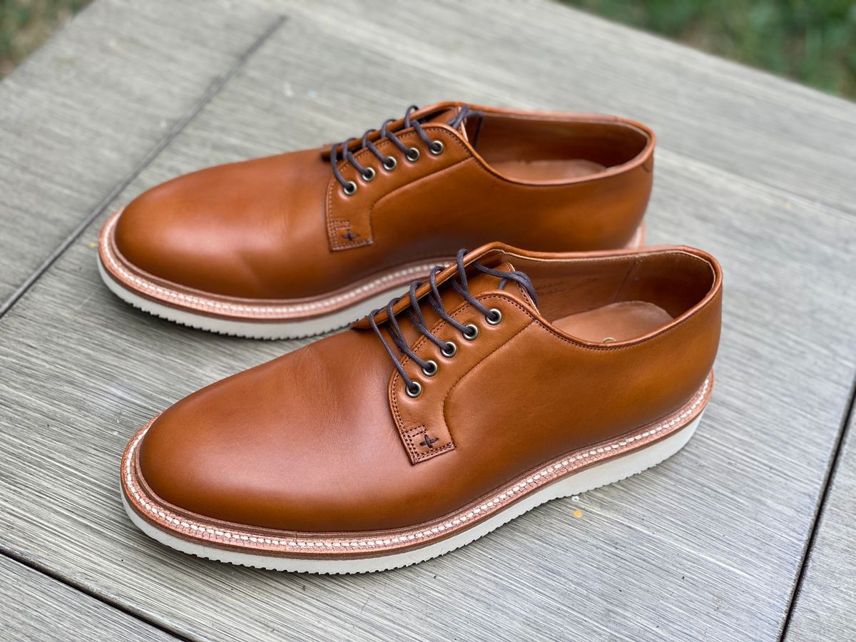 Photo by captain on September 8, 2023 of the Grant Stone Plain Toe Blucher in Badalassi Carlo Saddle Tan Minerva.