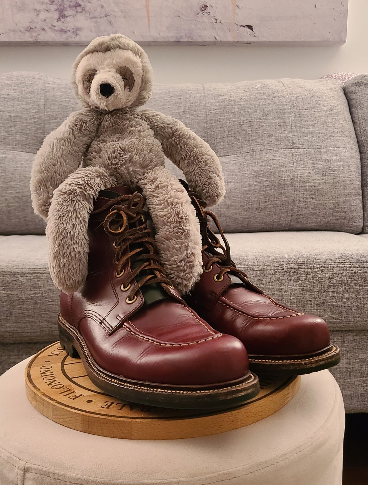 Photo by hoainp on December 6, 2023 of the Grant Stone Brass Boot in Horween Color 8 Chromexcel.