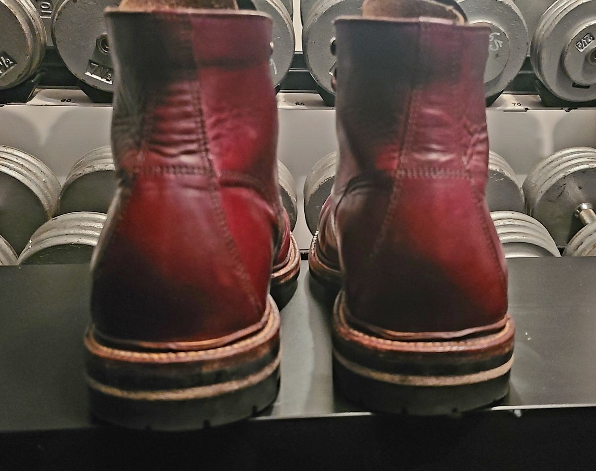 Photo by hoainp on April 6, 2024 of the Grant Stone Brass Boot in Horween Color 8 Chromexcel.