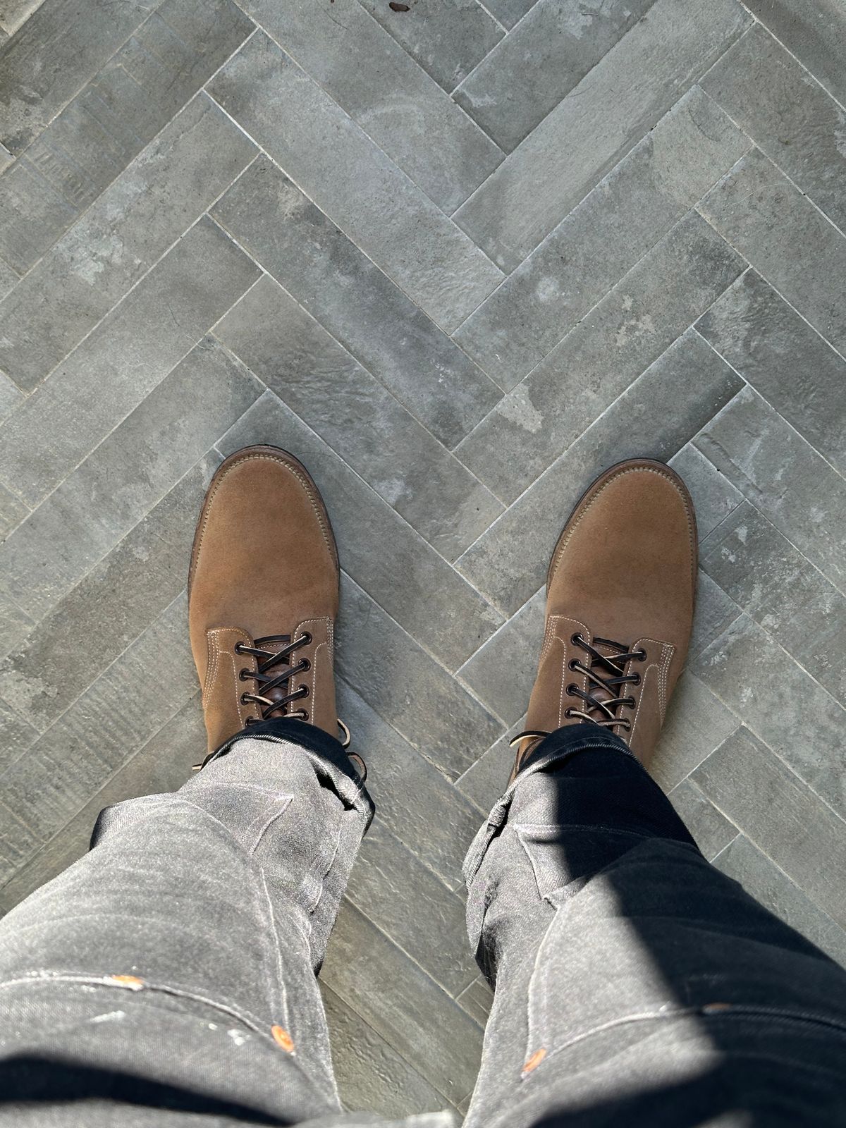 Photo by incorrectpath on September 20, 2025 of the Viberg Boondocker in Horween Marine Field Roughout.
