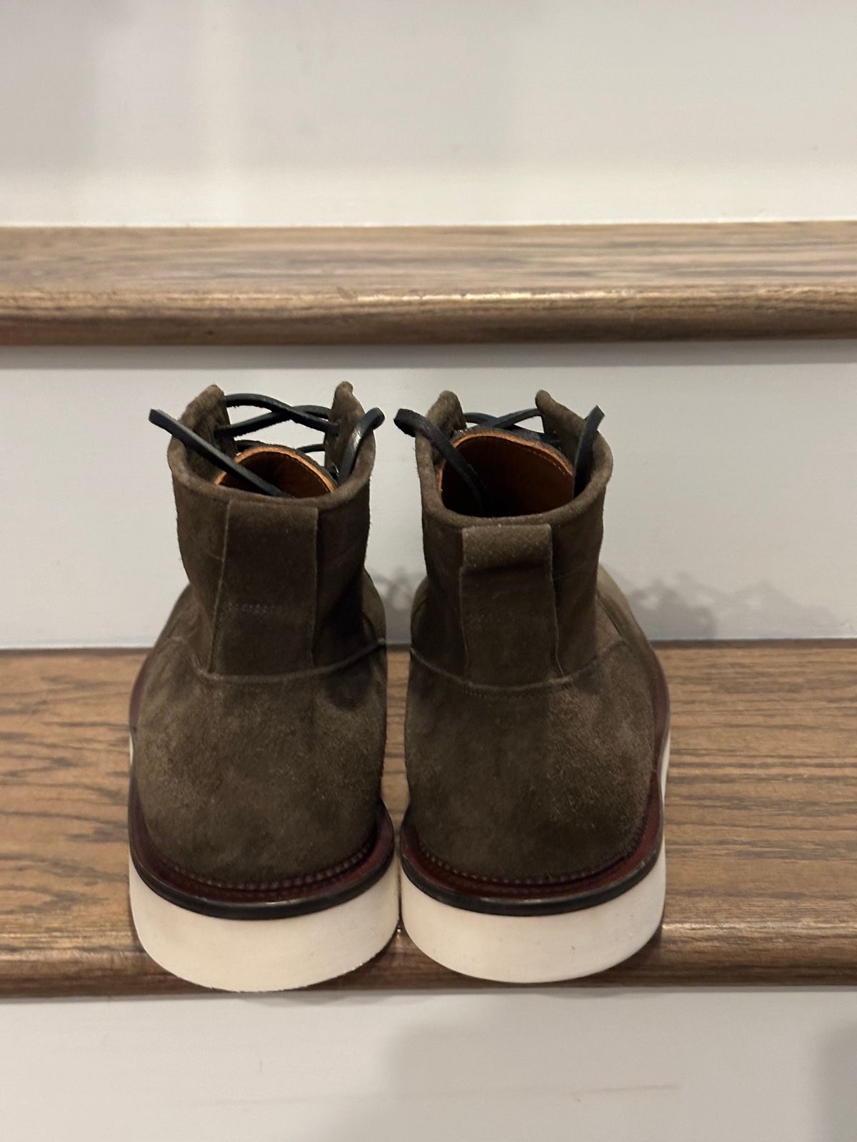 Photo by incorrectpath on February 23, 2024 of the Viberg Scout Boot in C.F. Stead Olive Janus Calf Suede.
