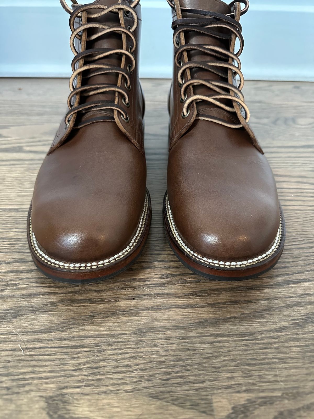Photo by incorrectpath on November 29, 2023 of the Viberg Service Boot in Maryam Moss Horsebutt.
