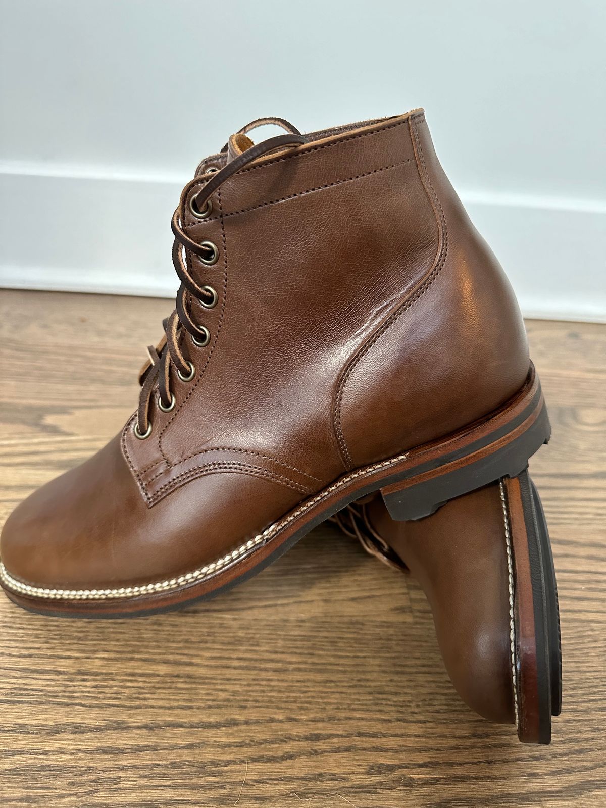 Photo by incorrectpath on November 29, 2023 of the Viberg Service Boot in Maryam Moss Horsebutt.