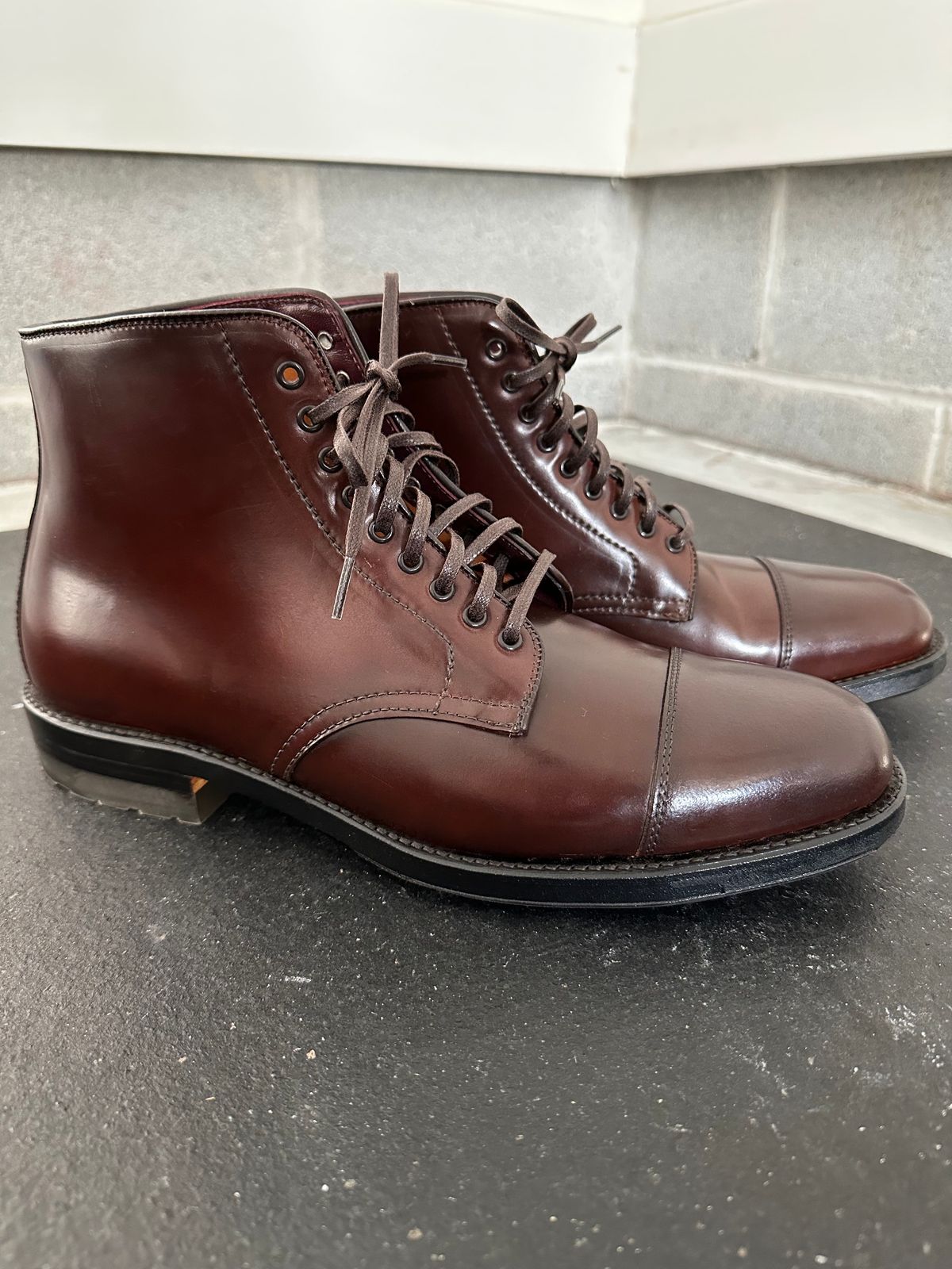 Photo by incorrectpath on October 9, 2023 of the Alden Straight Tip Boot in Horween Color 8 Shell Cordovan.