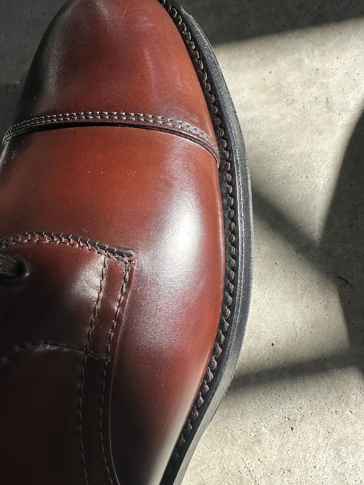 Photo by incorrectpath on October 9, 2023 of the Alden Straight Tip Boot in Horween Color 8 Shell Cordovan.