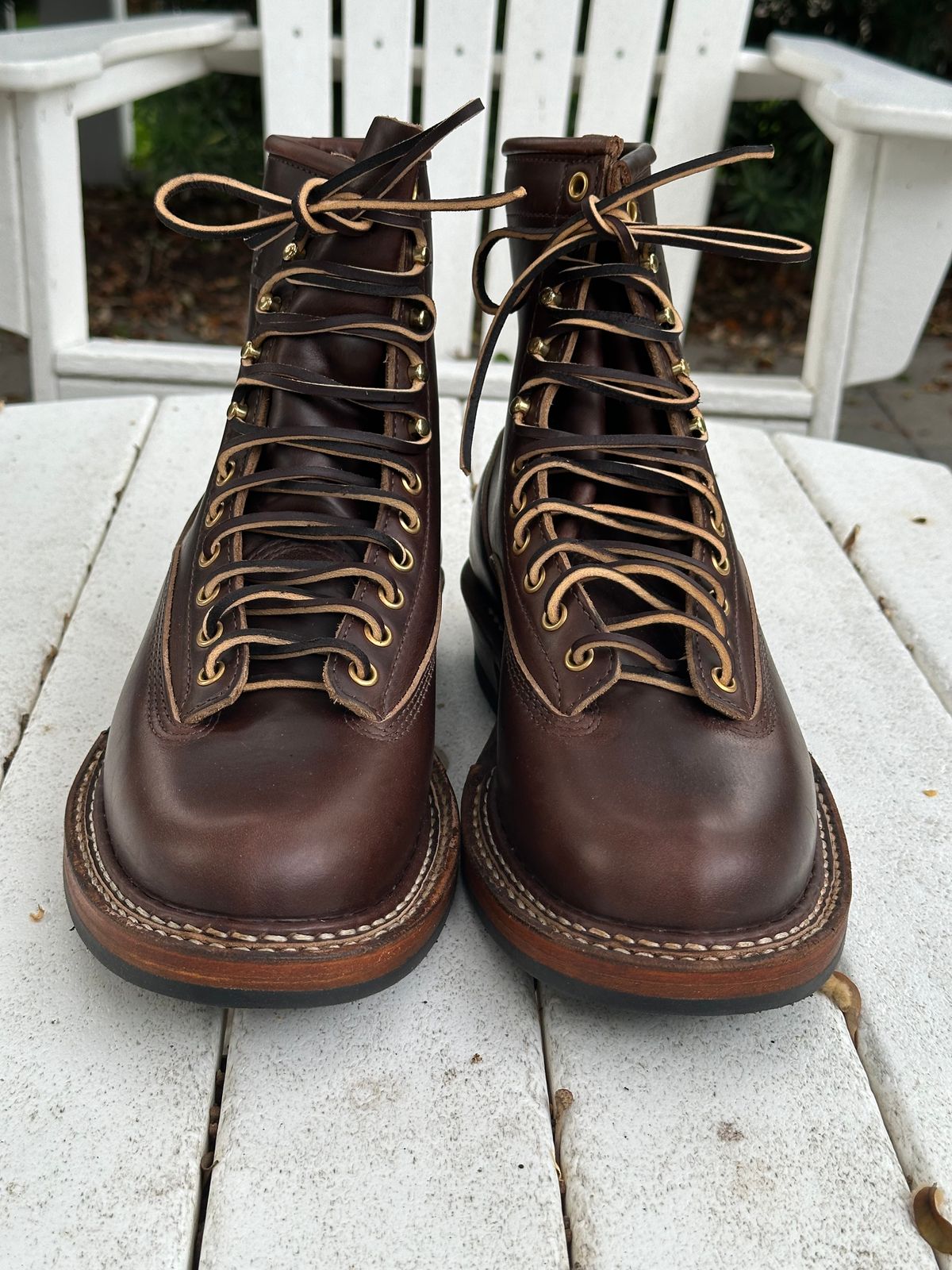 Photo by incorrectpath on October 1, 2025 of the White's 350 Cutter in Horween Brown Chromexcel.