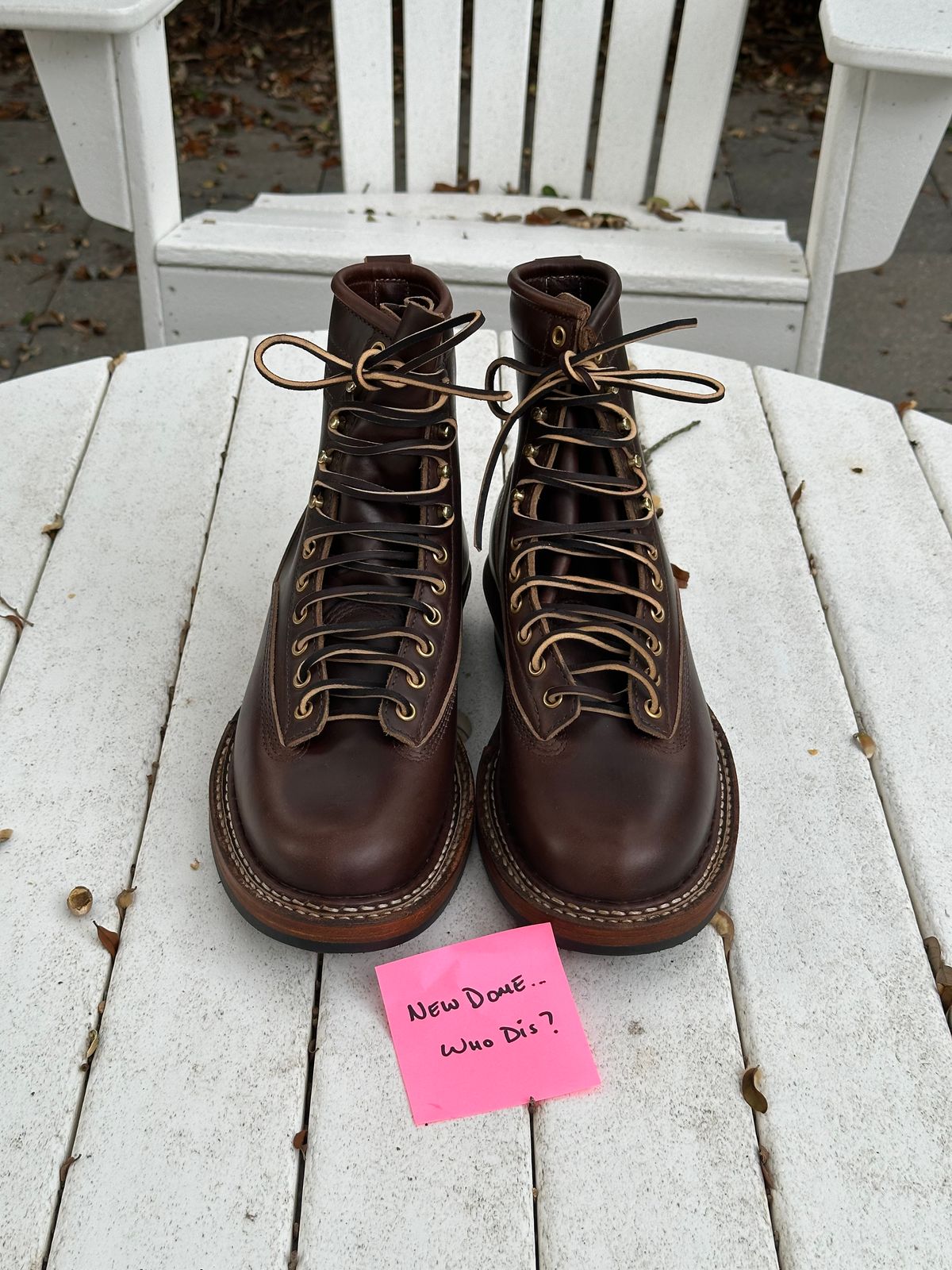 Photo by incorrectpath on October 1, 2025 of the White's 350 Cutter in Horween Brown Chromexcel.
