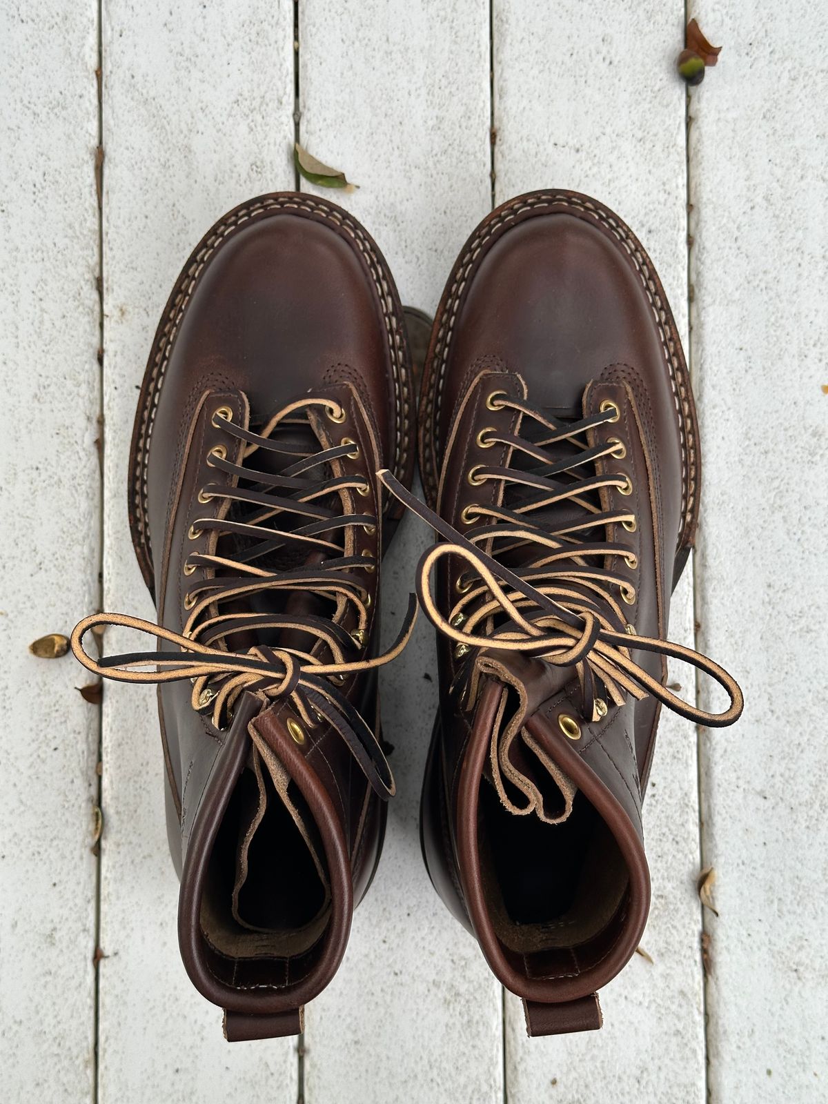Photo by incorrectpath on October 1, 2025 of the White's 350 Cutter in Horween Brown Chromexcel.