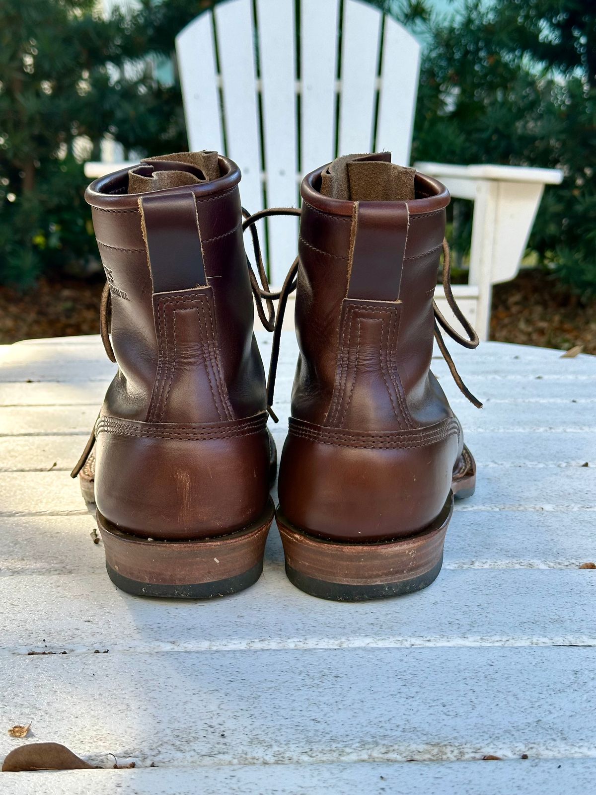 Photo by incorrectpath on November 2, 2025 of the White's 350 Cutter in Horween Brown Chromexcel.