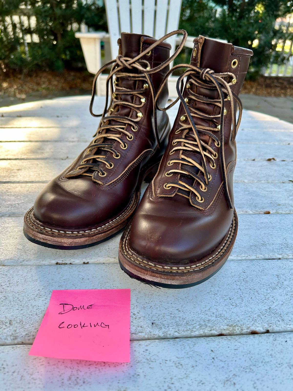 Photo by incorrectpath on November 2, 2025 of the White's 350 Cutter in Horween Brown Chromexcel.