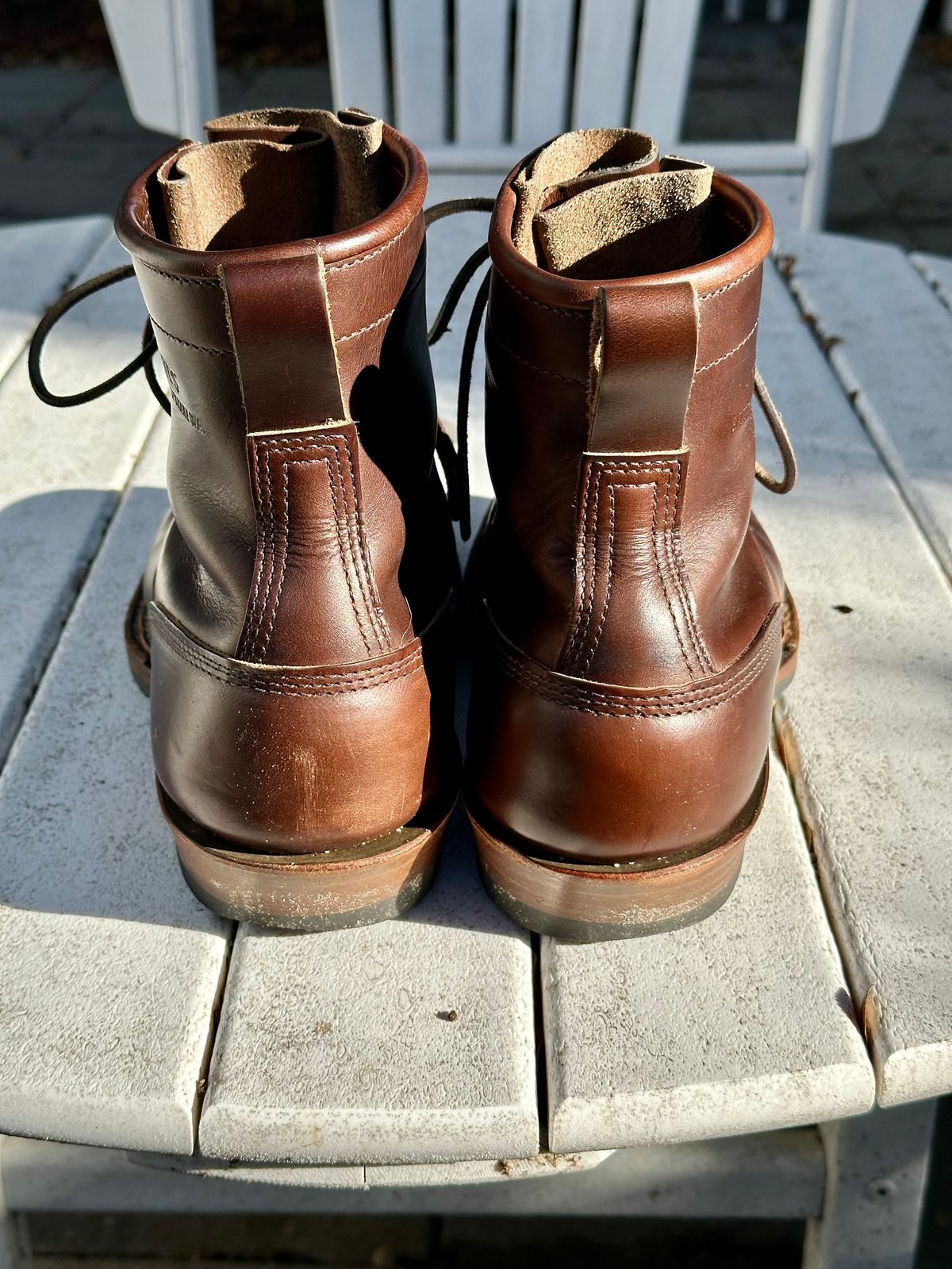 Photo by incorrectpath on December 1, 2025 of the White's 355 Cutter in Horween Brown Chromexcel.