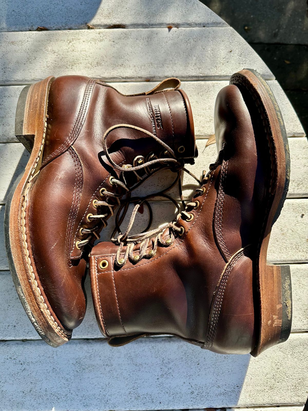Photo by incorrectpath on December 1, 2025 of the White's 355 Cutter in Horween Brown Chromexcel.