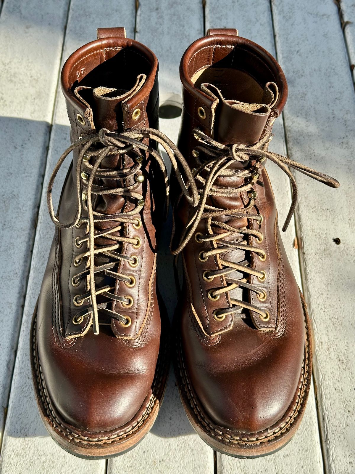 Photo by incorrectpath on December 1, 2025 of the White's 355 Cutter in Horween Brown Chromexcel.