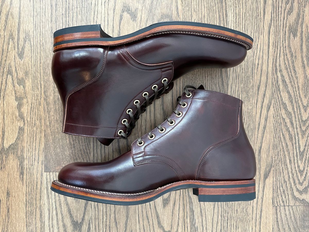 Photo by incorrectpath on January 26, 2024 of the Viberg Service Boot in Horween Brown Chromexcel.