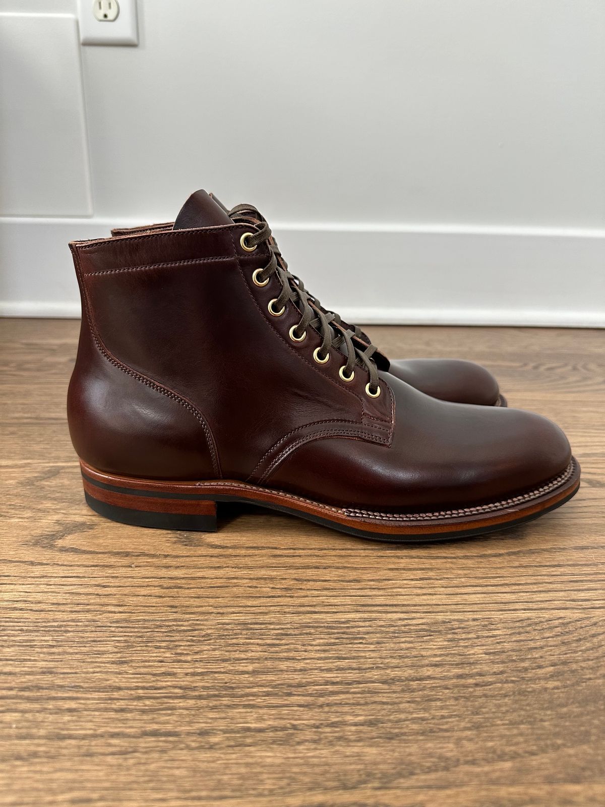 Photo by incorrectpath on January 26, 2024 of the Viberg Service Boot in Horween Brown Chromexcel.