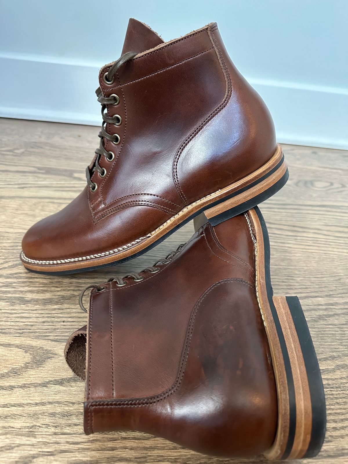 Photo by incorrectpath on November 29, 2023 of the Viberg Service Boot in Horween Brown Chromexcel.
