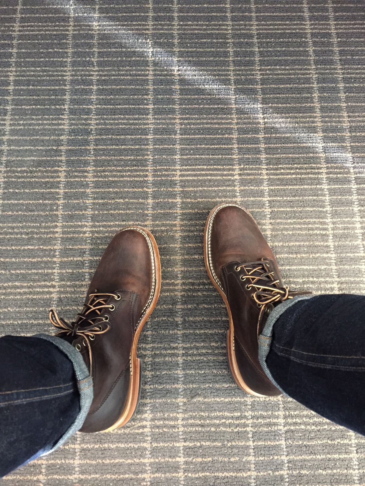 Photo by incorrectpath on October 26, 2016 of the Viberg Service Boot in Horween Vintage Mocha Oil Harness (3sixteen).