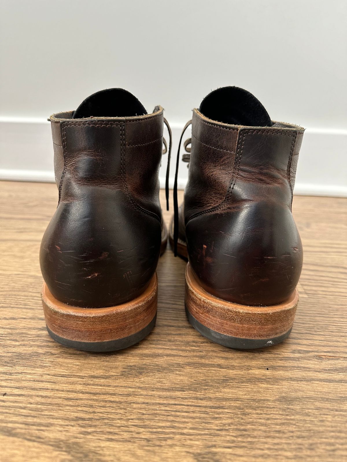 Photo by incorrectpath on November 29, 2023 of the Viberg Service Boot in Horween Vintage Mocha Oil Harness (3sixteen).